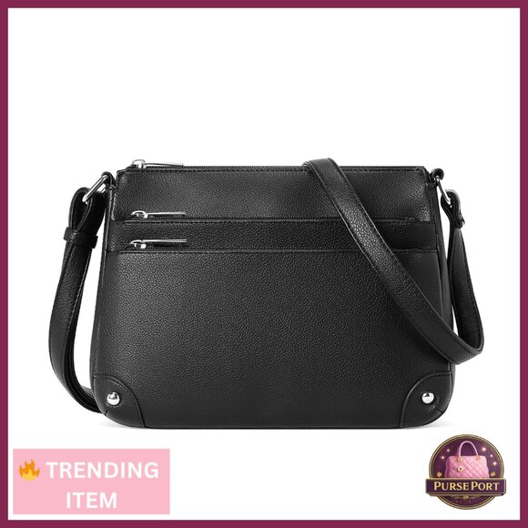 Medium Vegan Leather Crossbody Bag with Multiple Zipper Pockets